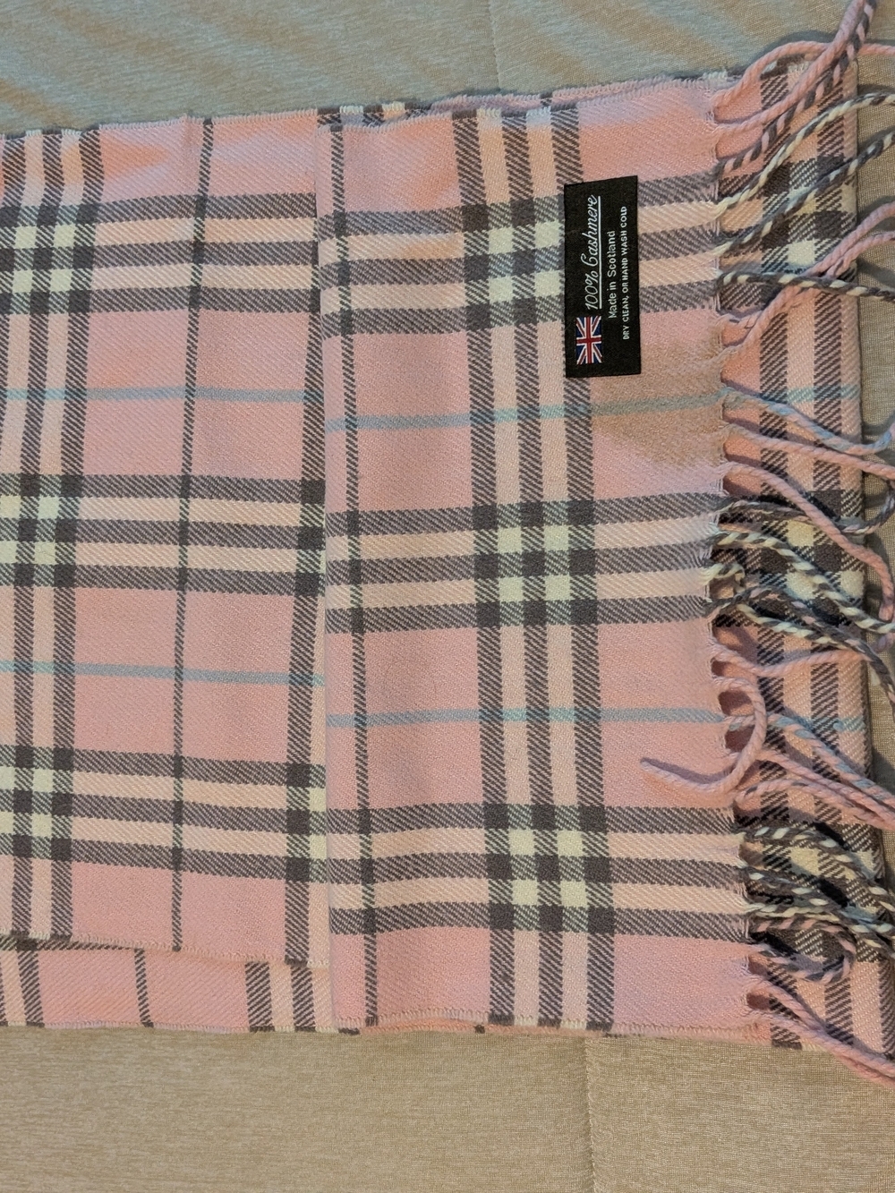Pink Plaid Cashmere-Blend Fringe Scarf - Unbranded